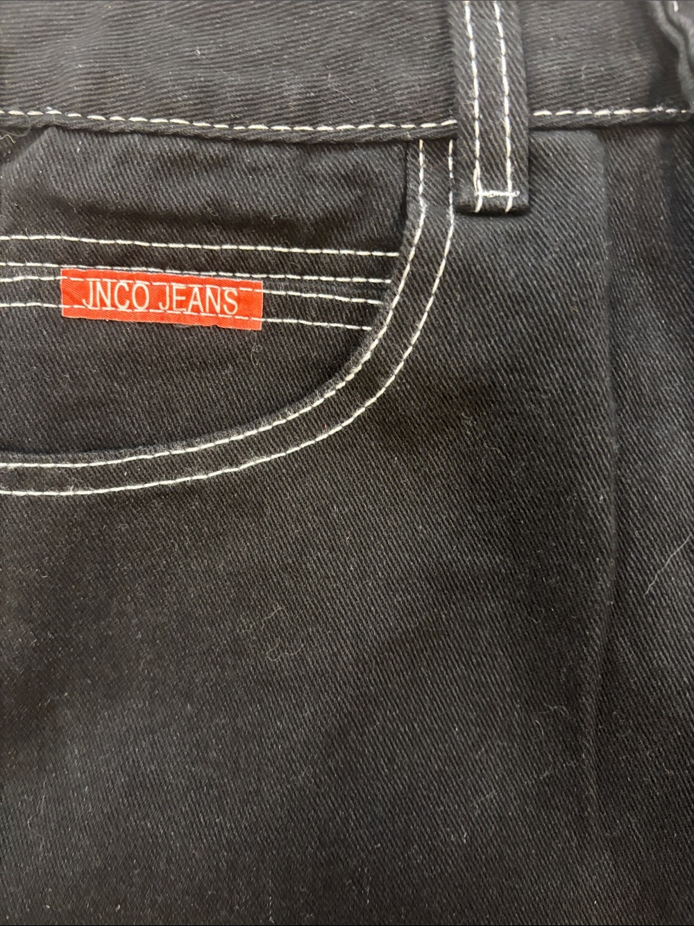 JNCO Black Boot Cut Jeans with White Contrast Stitching and Red Tab size small - Picture 7 of 9
